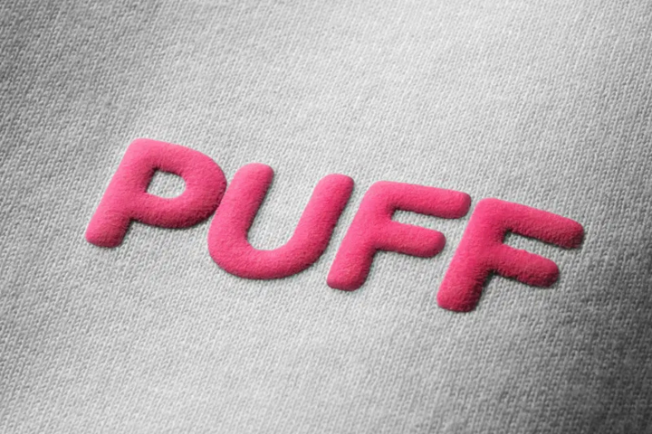 Raised puff print design created through 3D screen printing, part of Octanbro’s printing techniques