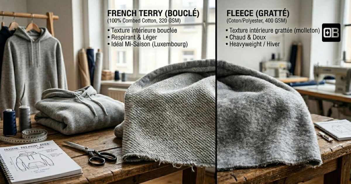 French Terry vs Fleece Luxembourg quelle matière choisir pour un hoodie premium en 2026