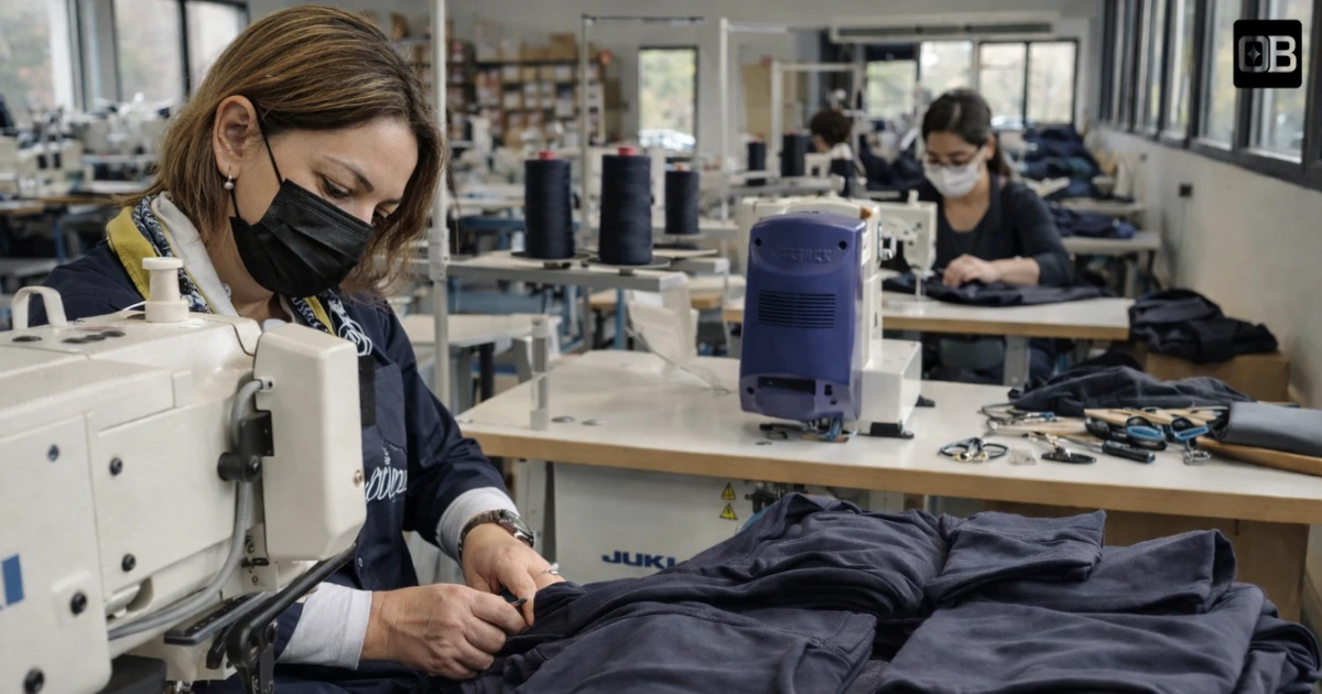 Processus délai production textile premium dans un atelier de confection moderne.